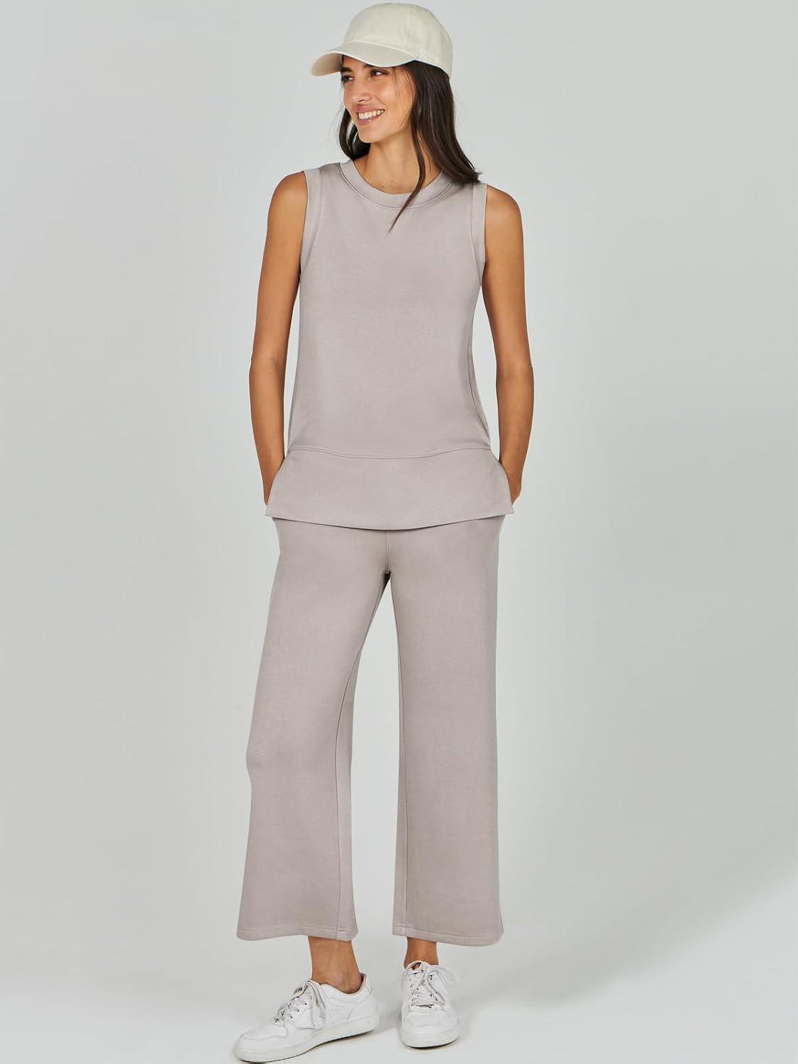 imageANRABESS Womens 2 Piece Outfits 2025 Summer Beach Vacation Clothes Fall Travel Casual Lounge Matching Sets SweatsuitsLight Khaki