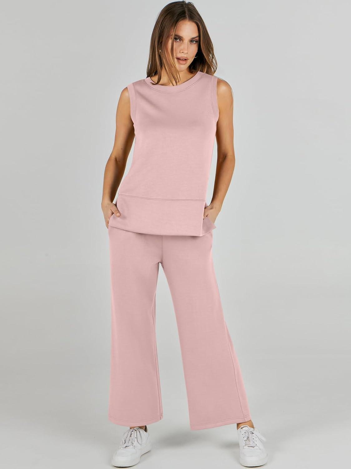 imageANRABESS Womens 2 Piece Outfits 2025 Summer Beach Vacation Clothes Fall Travel Casual Lounge Matching Sets SweatsuitsLight Pink