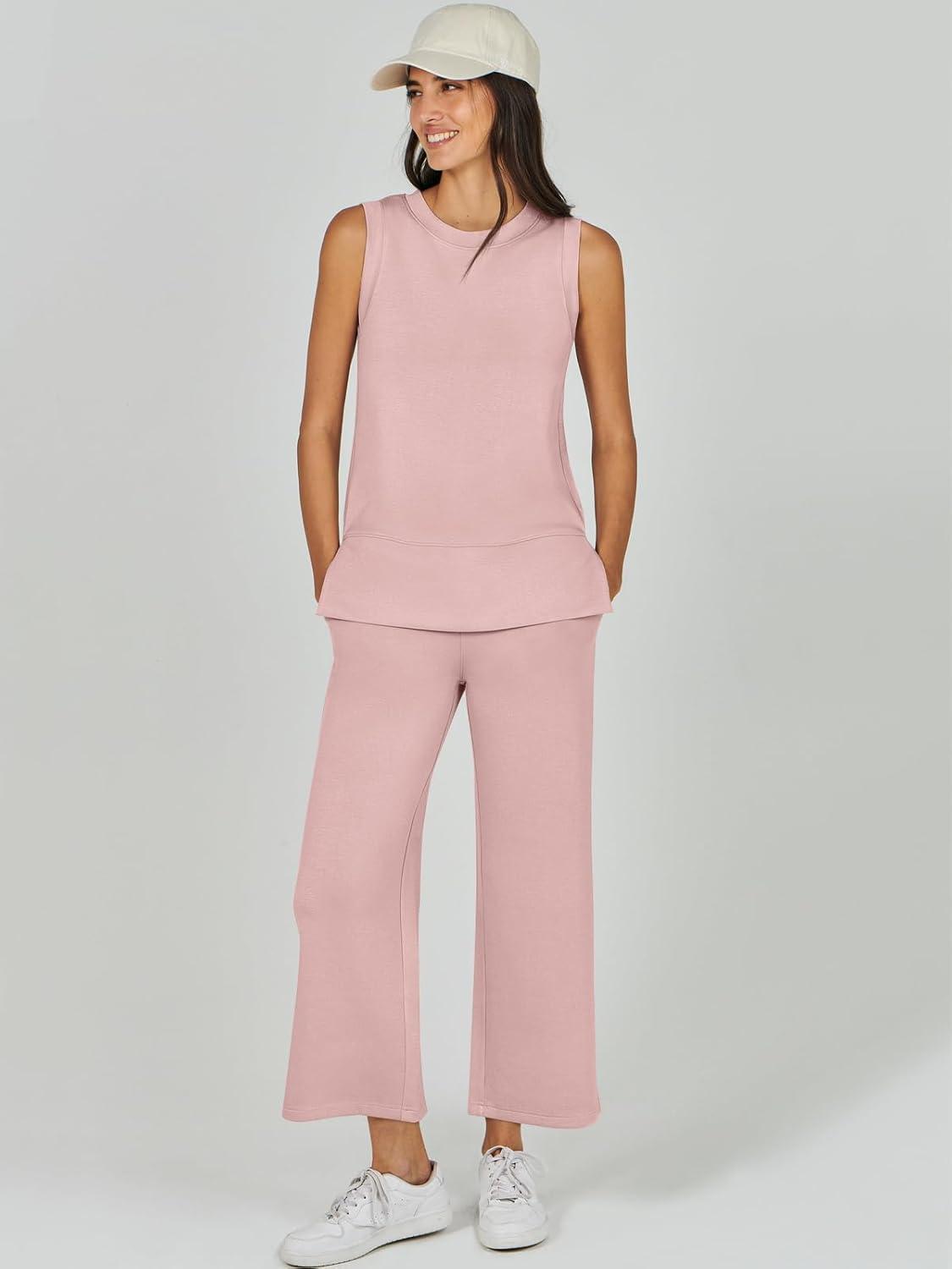 imageANRABESS Womens 2 Piece Outfits 2025 Summer Beach Vacation Clothes Fall Travel Casual Lounge Matching Sets SweatsuitsLight Pink