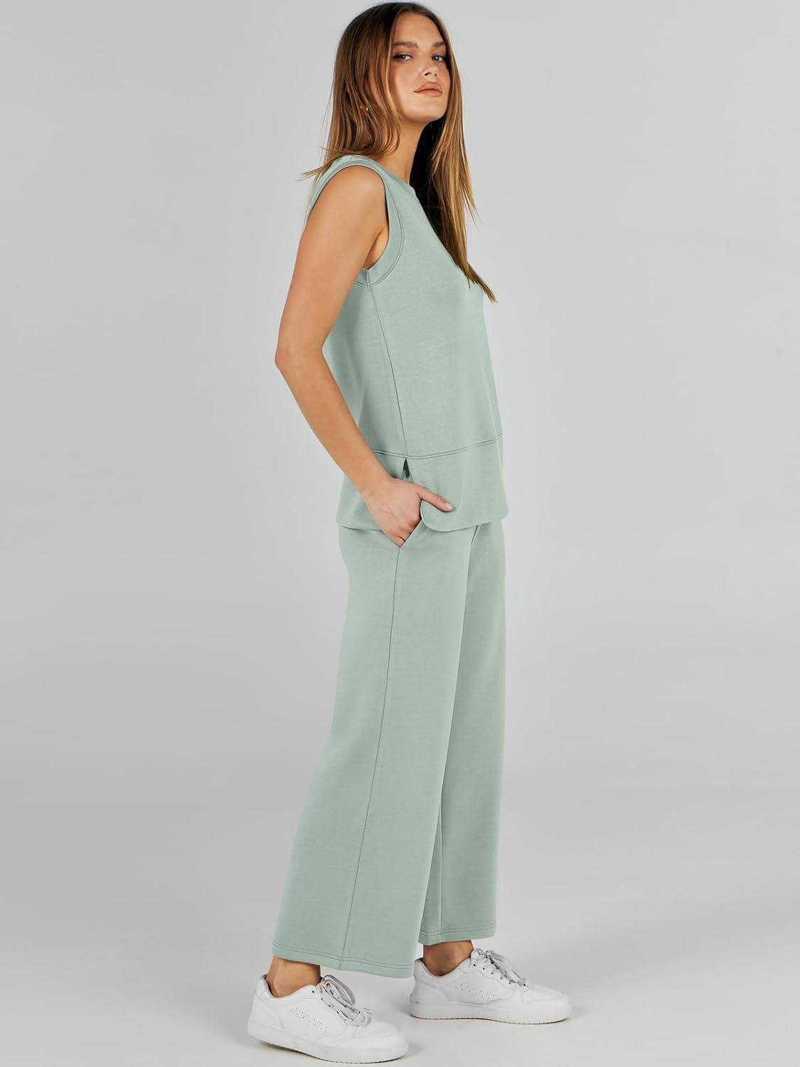 imageANRABESS Womens 2 Piece Outfits 2025 Summer Beach Vacation Clothes Fall Travel Casual Lounge Matching Sets SweatsuitsMint