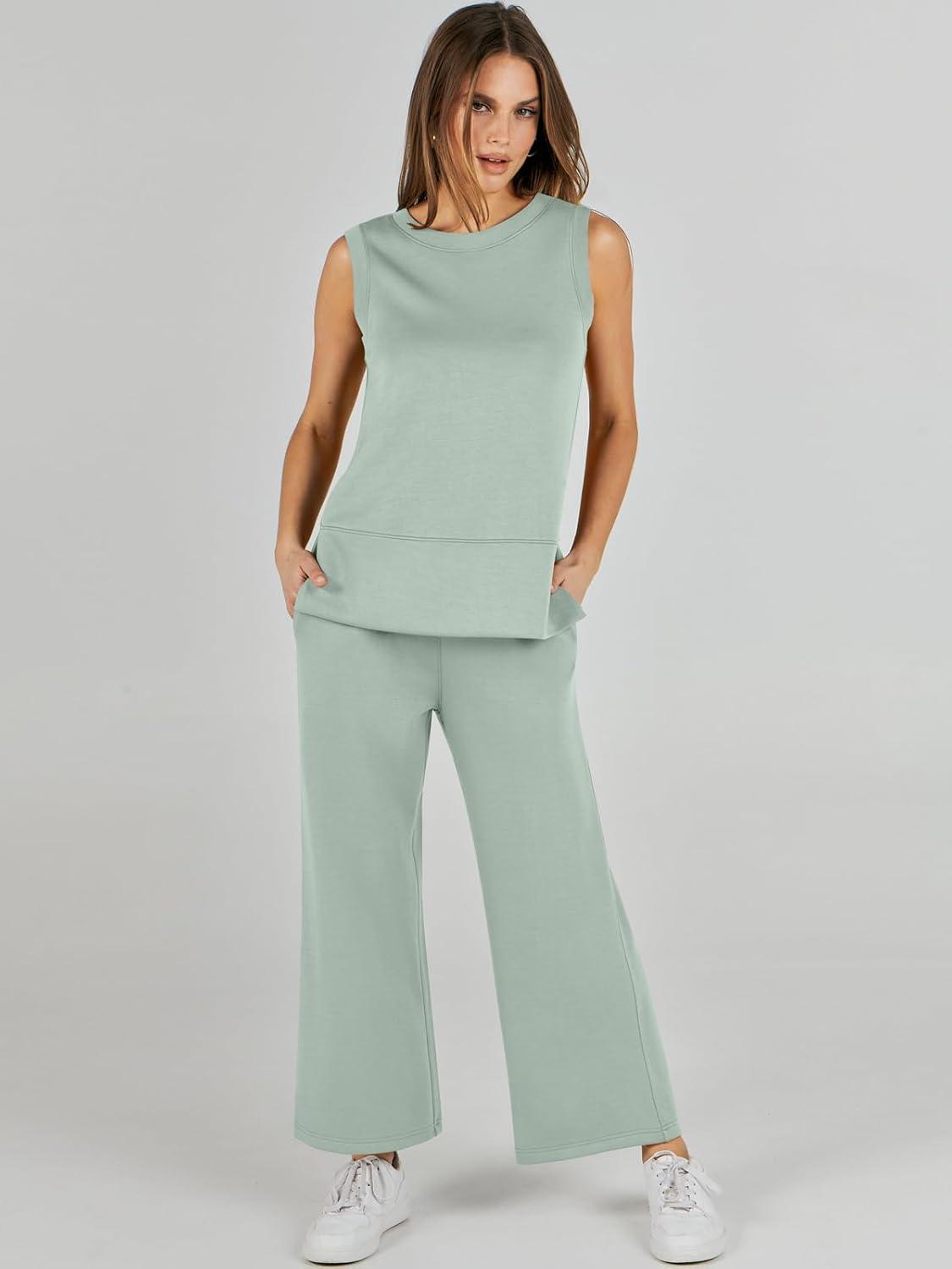 imageANRABESS Womens 2 Piece Outfits 2025 Summer Beach Vacation Clothes Fall Travel Casual Lounge Matching Sets SweatsuitsMint