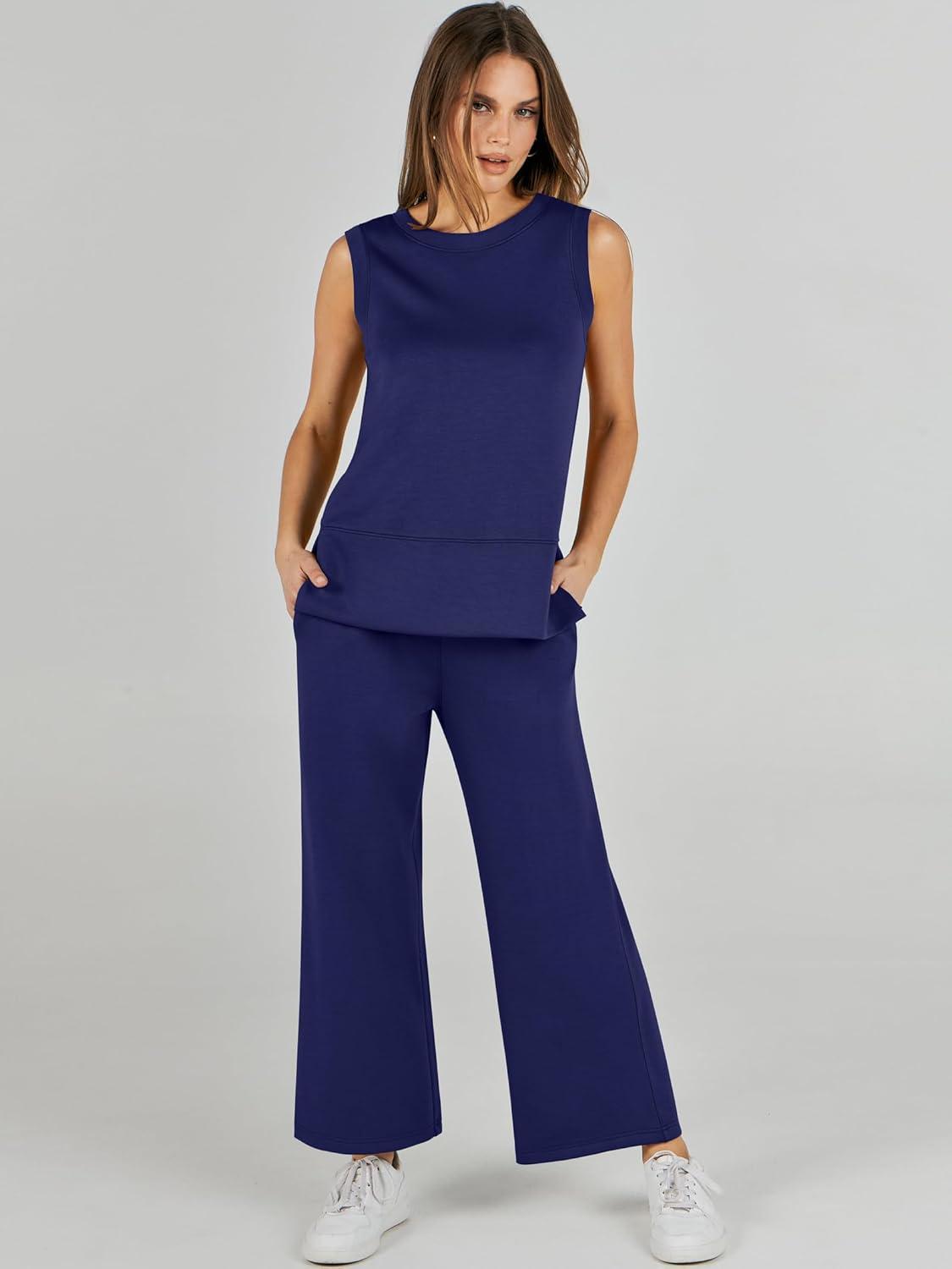 imageANRABESS Womens 2 Piece Outfits 2025 Summer Beach Vacation Clothes Fall Travel Casual Lounge Matching Sets SweatsuitsNavy