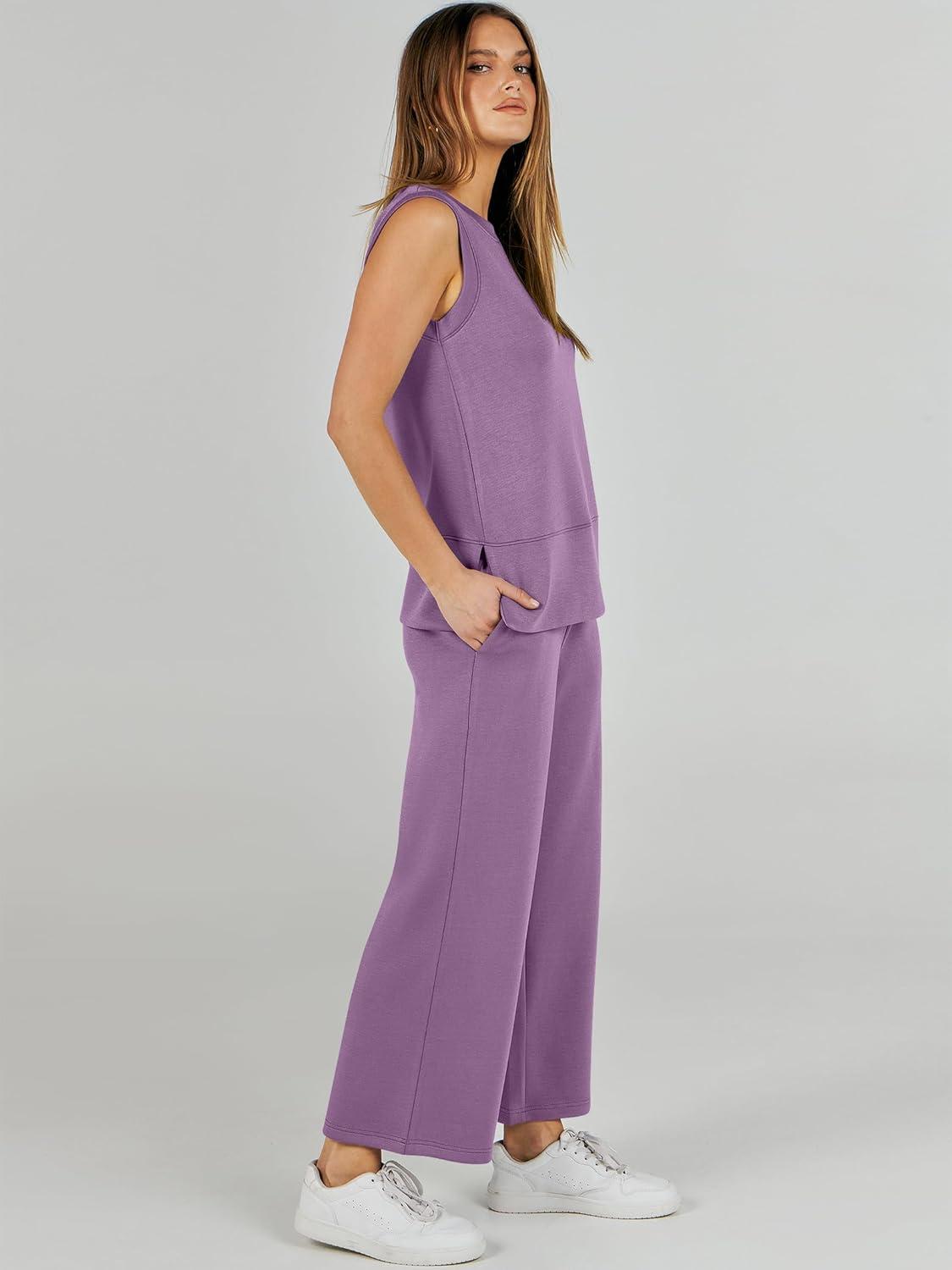 imageANRABESS Womens 2 Piece Outfits 2025 Summer Beach Vacation Clothes Fall Travel Casual Lounge Matching Sets SweatsuitsPurple