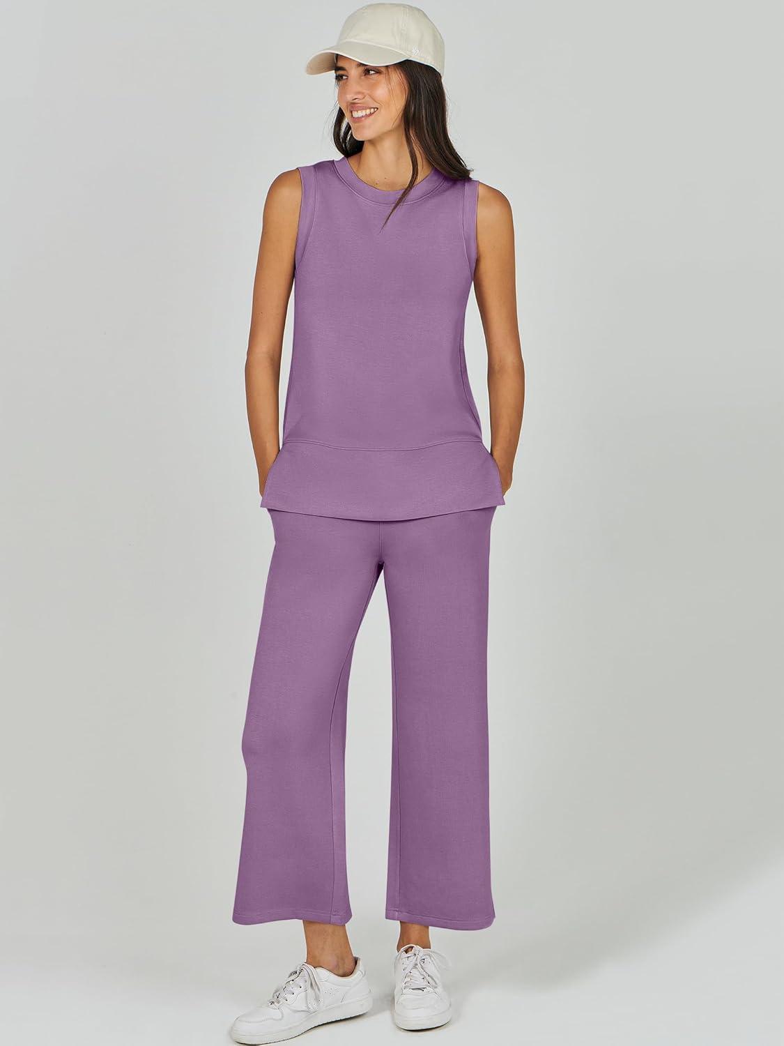 imageANRABESS Womens 2 Piece Outfits 2025 Summer Beach Vacation Clothes Fall Travel Casual Lounge Matching Sets SweatsuitsPurple