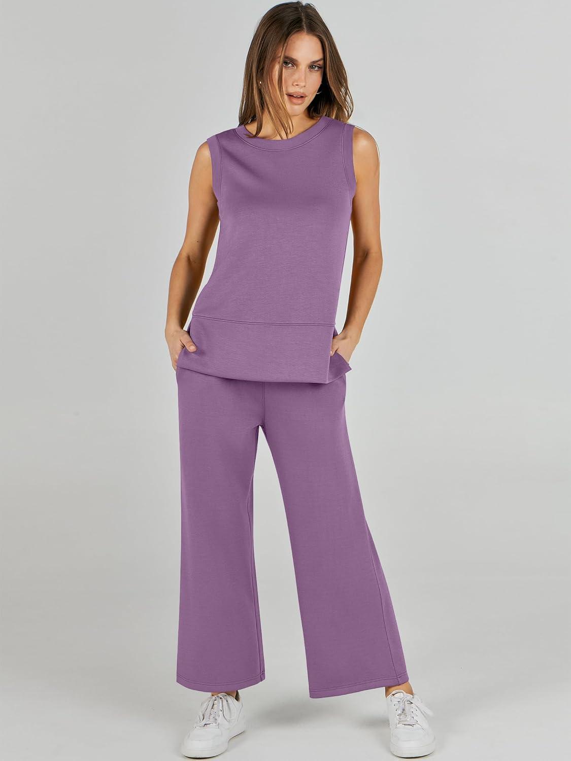 imageANRABESS Womens 2 Piece Outfits 2025 Summer Beach Vacation Clothes Fall Travel Casual Lounge Matching Sets SweatsuitsPurple