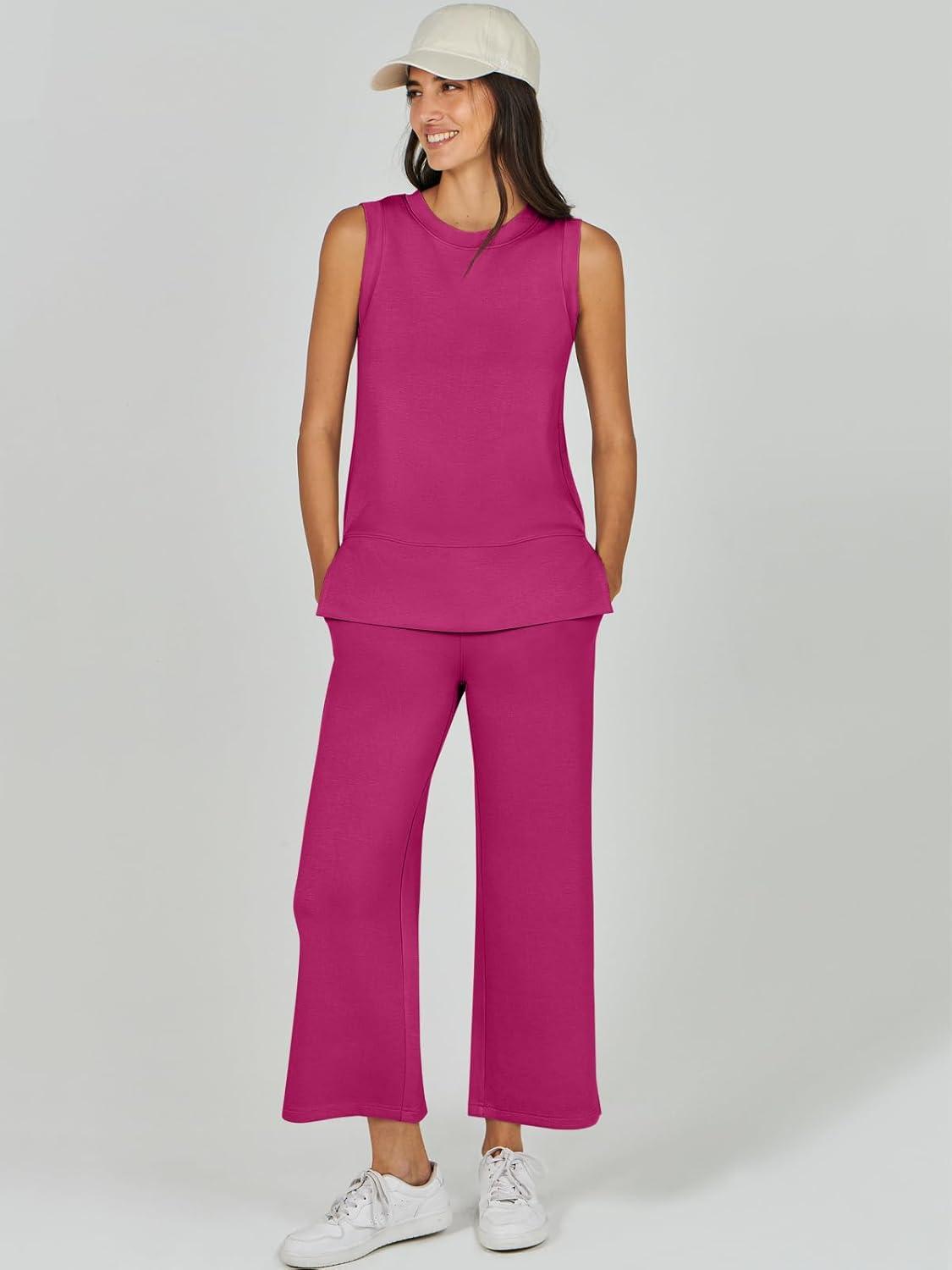 imageANRABESS Womens 2 Piece Outfits 2025 Summer Beach Vacation Clothes Fall Travel Casual Lounge Matching Sets SweatsuitsRose Red