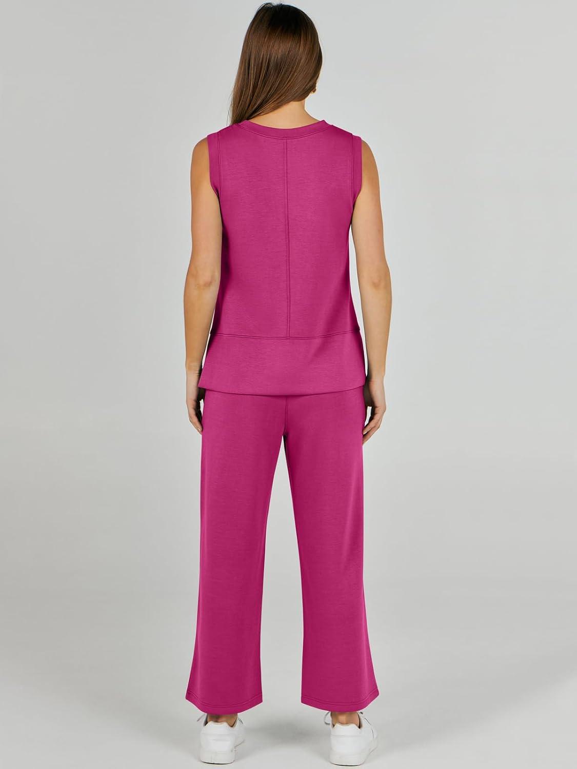 imageANRABESS Womens 2 Piece Outfits 2025 Summer Beach Vacation Clothes Fall Travel Casual Lounge Matching Sets SweatsuitsRose Red