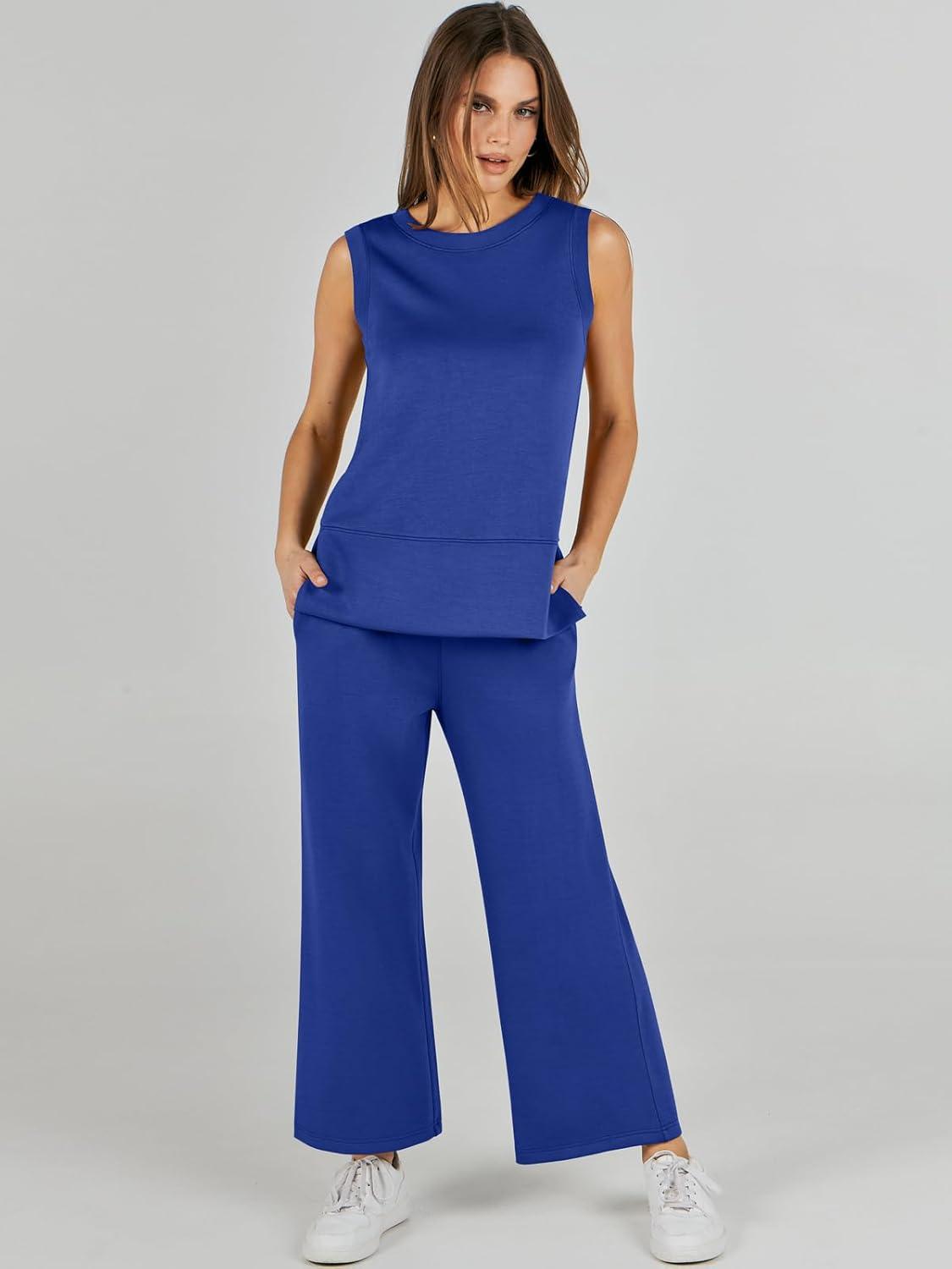 imageANRABESS Womens 2 Piece Outfits 2025 Summer Beach Vacation Clothes Fall Travel Casual Lounge Matching Sets SweatsuitsRoyal Blue