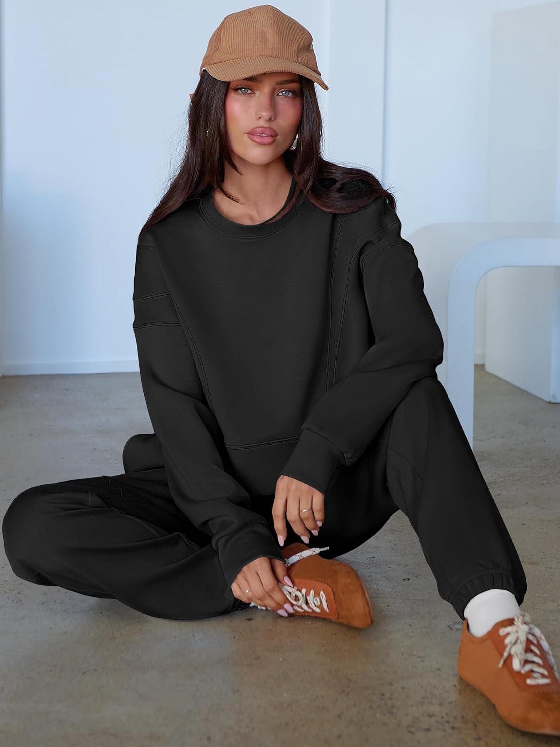 imageANRABESS Womens 2 Piece Outfits Lounge Sets Cropped Sweatshirt Joggers Fashion Sweatsuit Sweat Set 2025 Winter Travel OutfitsBlack