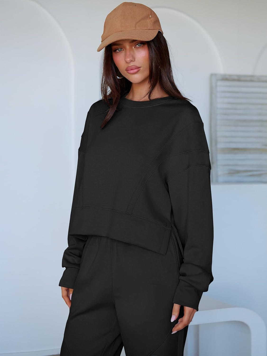 imageANRABESS Womens 2 Piece Outfits Lounge Sets Cropped Sweatshirt Joggers Fashion Sweatsuit Sweat Set 2025 Winter Travel OutfitsBlack