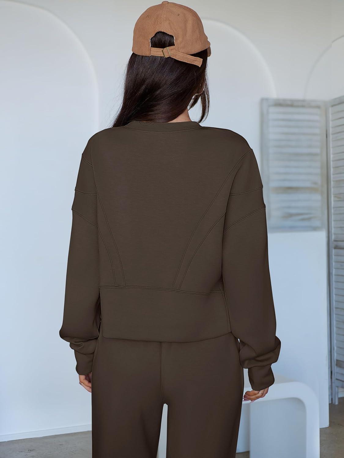 imageANRABESS Womens 2 Piece Outfits Lounge Sets Cropped Sweatshirt Joggers Fashion Sweatsuit Sweat Set 2025 Winter Travel OutfitsCoffee