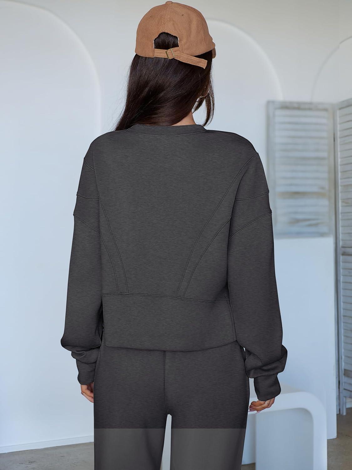 imageANRABESS Womens 2 Piece Outfits Lounge Sets Cropped Sweatshirt Joggers Fashion Sweatsuit Sweat Set 2025 Winter Travel OutfitsDark Grey