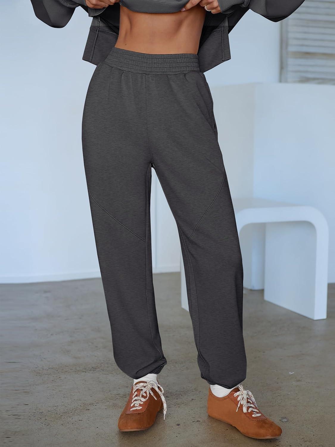 imageANRABESS Womens 2 Piece Outfits Lounge Sets Cropped Sweatshirt Joggers Fashion Sweatsuit Sweat Set 2025 Winter Travel OutfitsDark Grey