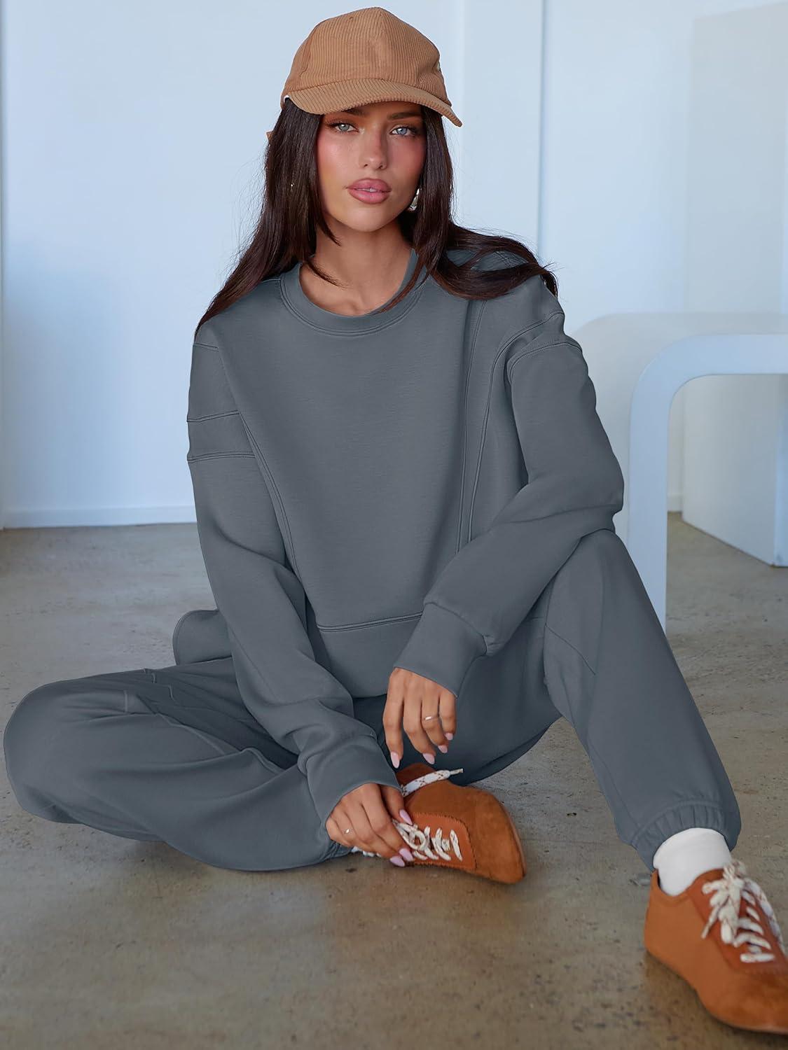 imageANRABESS Womens 2 Piece Outfits Lounge Sets Cropped Sweatshirt Joggers Fashion Sweatsuit Sweat Set 2025 Winter Travel OutfitsLeaden