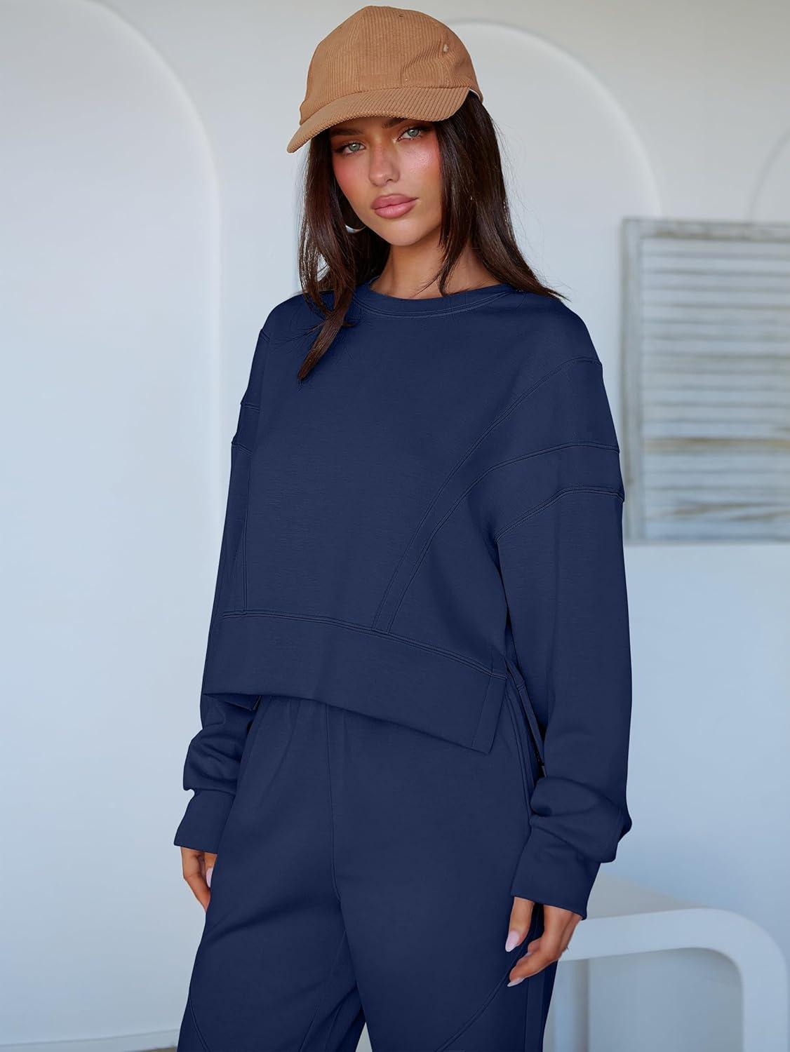 imageANRABESS Womens 2 Piece Outfits Lounge Sets Cropped Sweatshirt Joggers Fashion Sweatsuit Sweat Set 2025 Winter Travel OutfitsNavy Blue