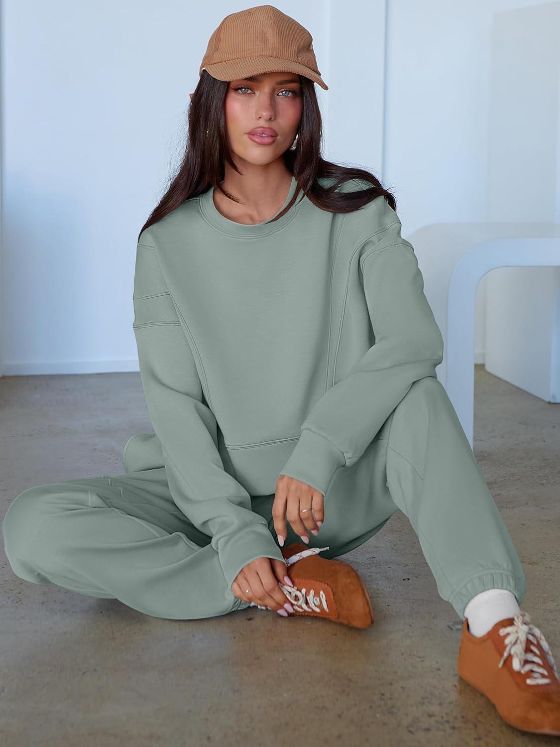 imageANRABESS Womens 2 Piece Outfits Lounge Sets Cropped Sweatshirt Joggers Fashion Sweatsuit Sweat Set 2025 Winter Travel OutfitsPea Green