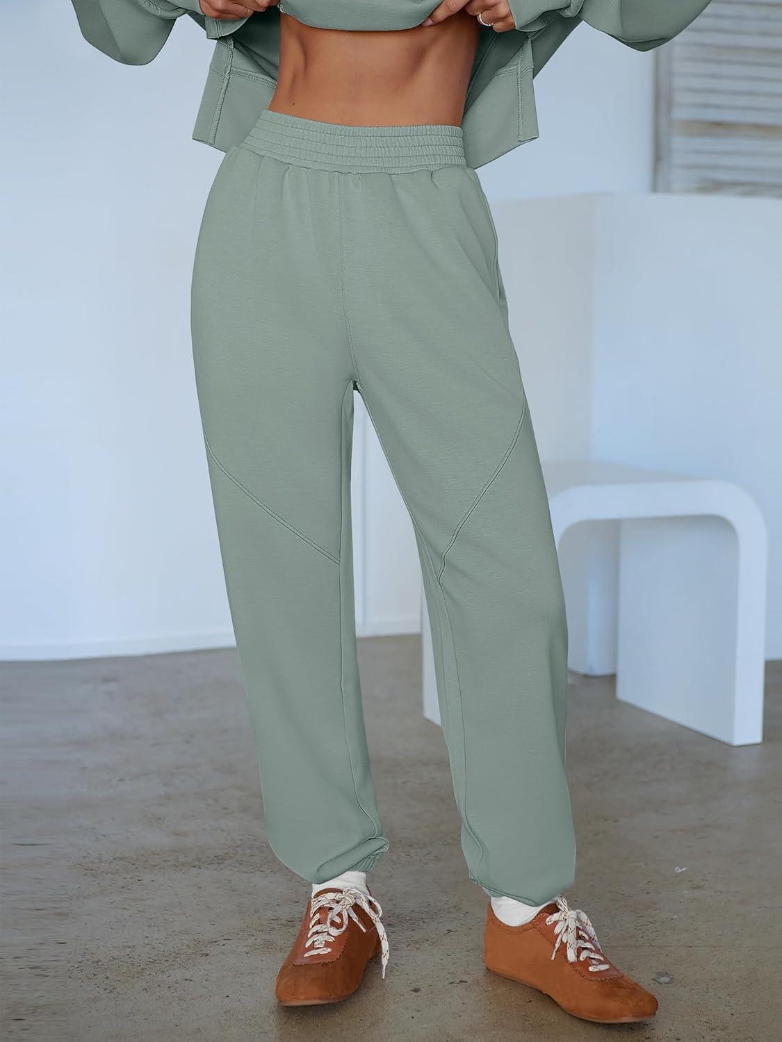 imageANRABESS Womens 2 Piece Outfits Lounge Sets Cropped Sweatshirt Joggers Fashion Sweatsuit Sweat Set 2025 Winter Travel OutfitsPea Green