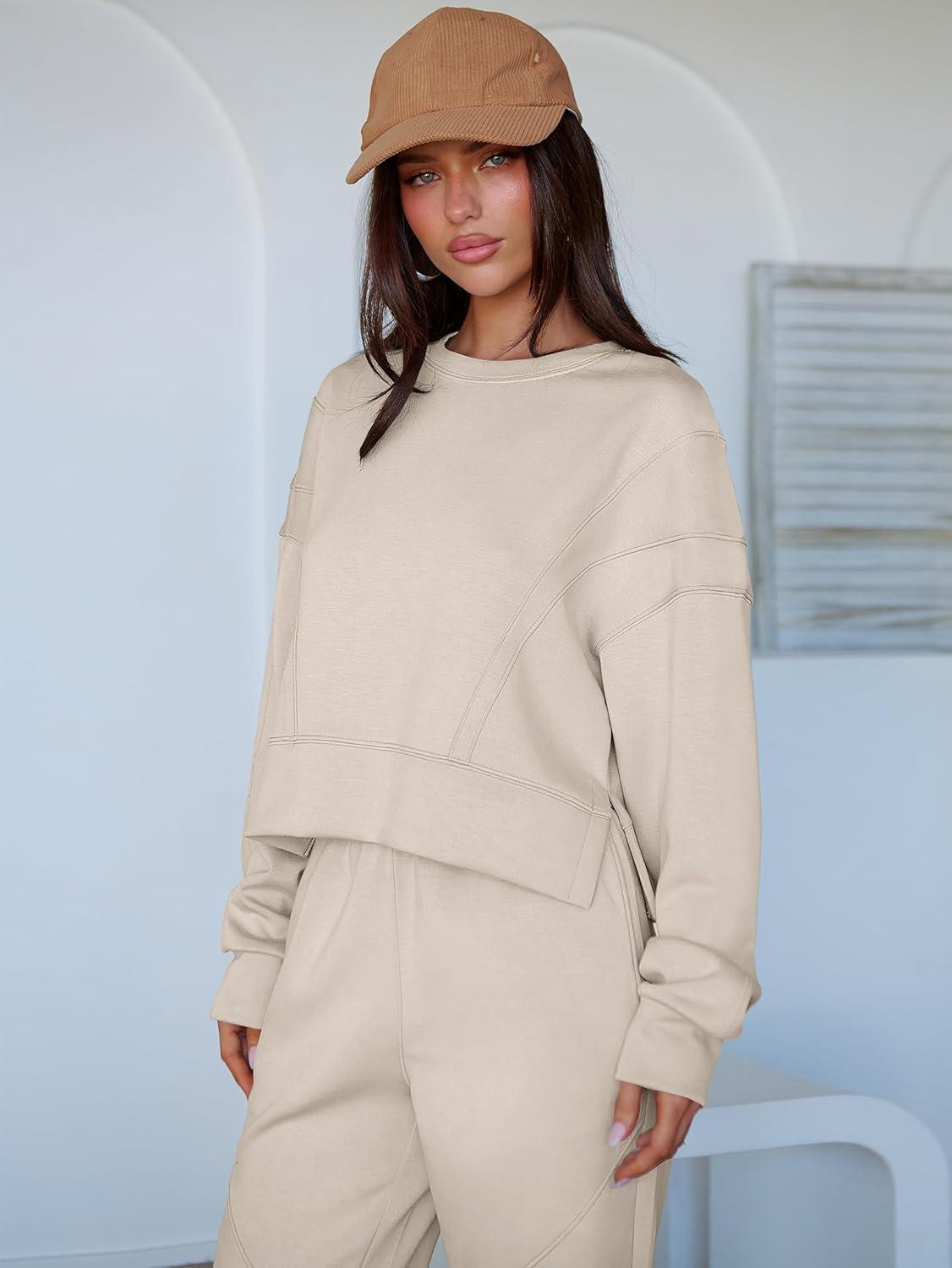 imageANRABESS Womens 2 Piece Outfits Lounge Sets Cropped Sweatshirt Joggers Fashion Sweatsuit Sweat Set 2025 Winter Travel OutfitsPeytoe