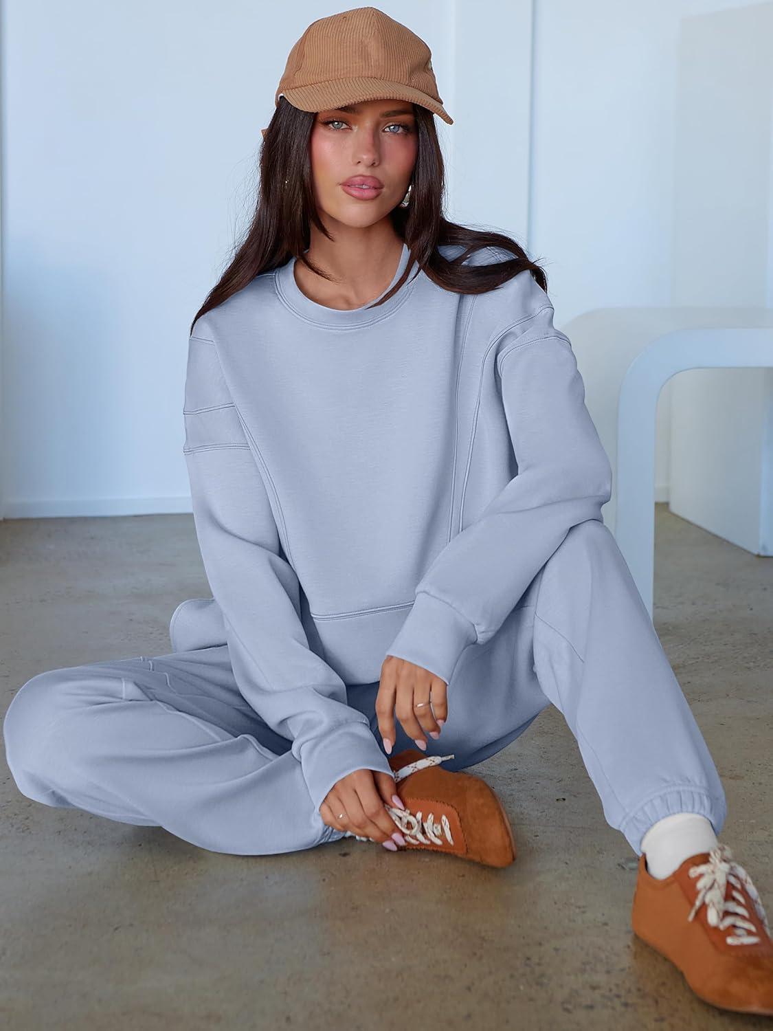 imageANRABESS Womens 2 Piece Outfits Lounge Sets Cropped Sweatshirt Joggers Fashion Sweatsuit Sweat Set 2025 Winter Travel OutfitsSky Blue