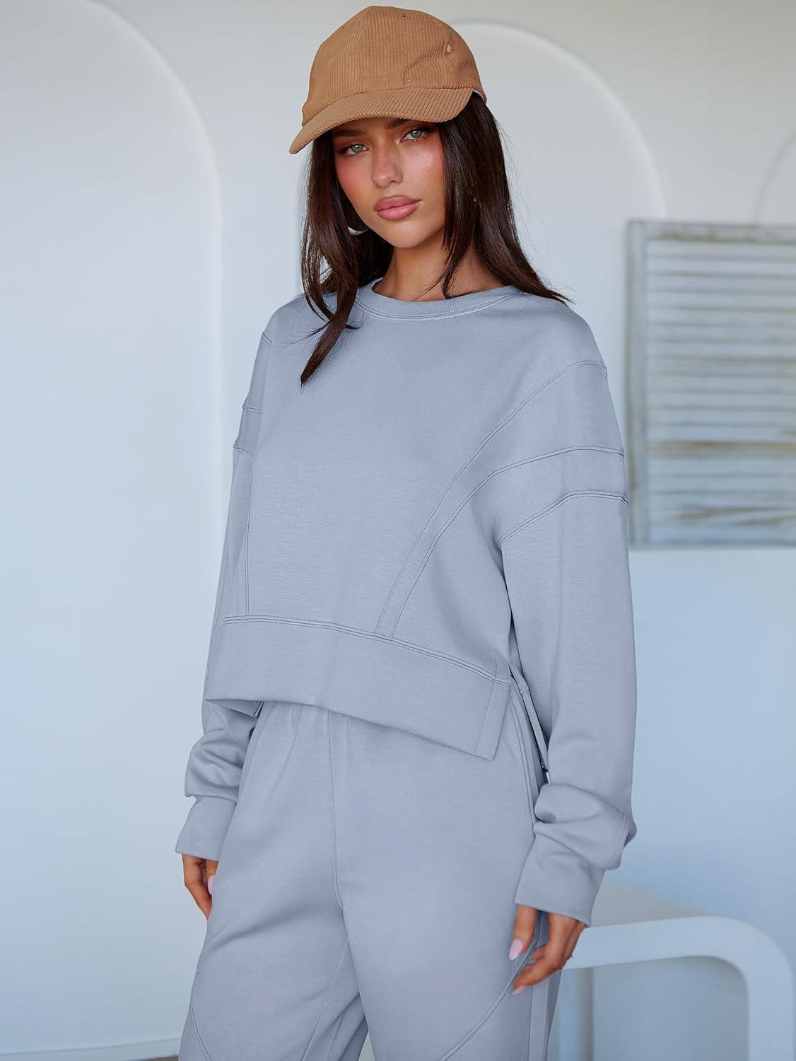 imageANRABESS Womens 2 Piece Outfits Lounge Sets Cropped Sweatshirt Joggers Fashion Sweatsuit Sweat Set 2025 Winter Travel OutfitsSky Blue