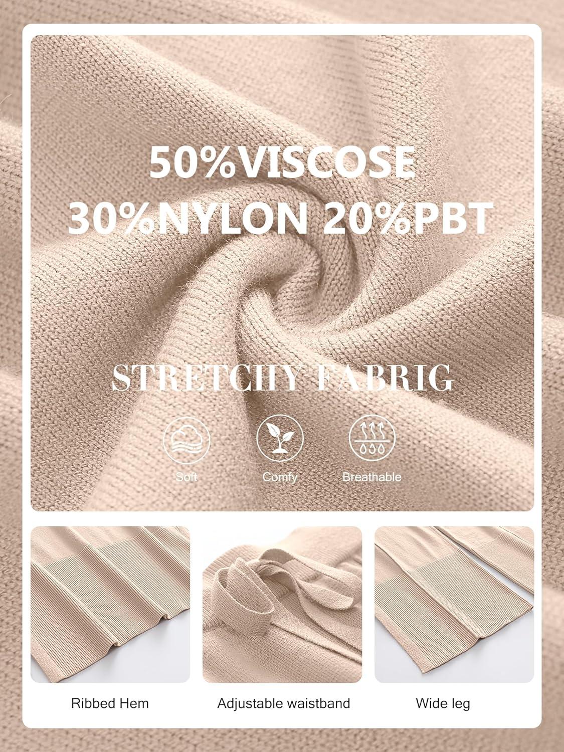 imageANRABESS Womens 2 Piece Outfits Oversized Knit Sweater Set Wide Leg Pant Cozy Lounge Matching Pajama Sets 2025 Trendy ClothesApricot