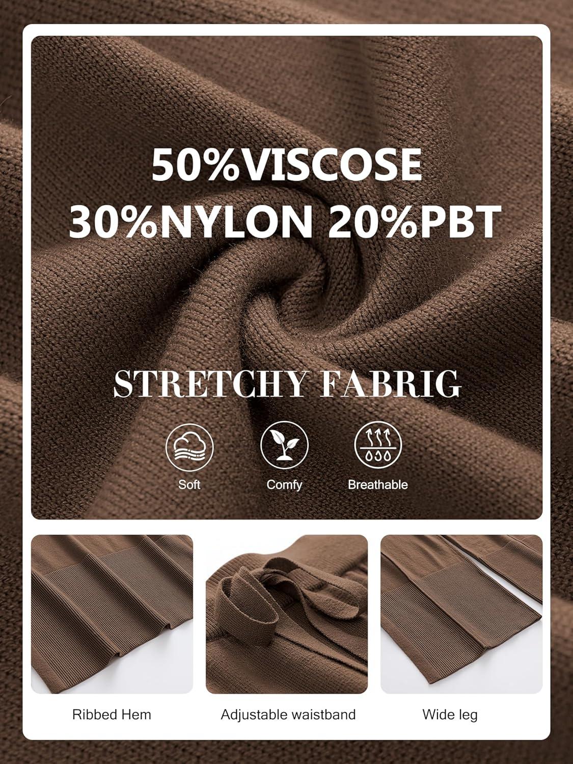 imageANRABESS Womens 2 Piece Outfits Oversized Knit Sweater Set Wide Leg Pant Cozy Lounge Matching Pajama Sets 2025 Trendy ClothesBrown