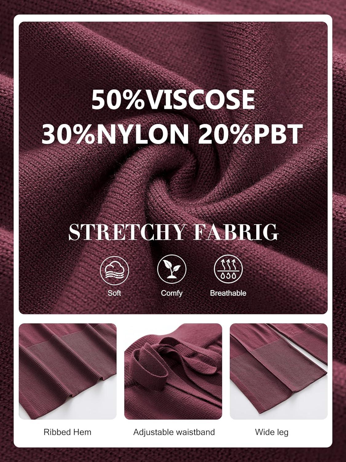 imageANRABESS Womens 2 Piece Outfits Oversized Knit Sweater Set Wide Leg Pant Cozy Lounge Matching Pajama Sets 2025 Trendy ClothesBurgundy