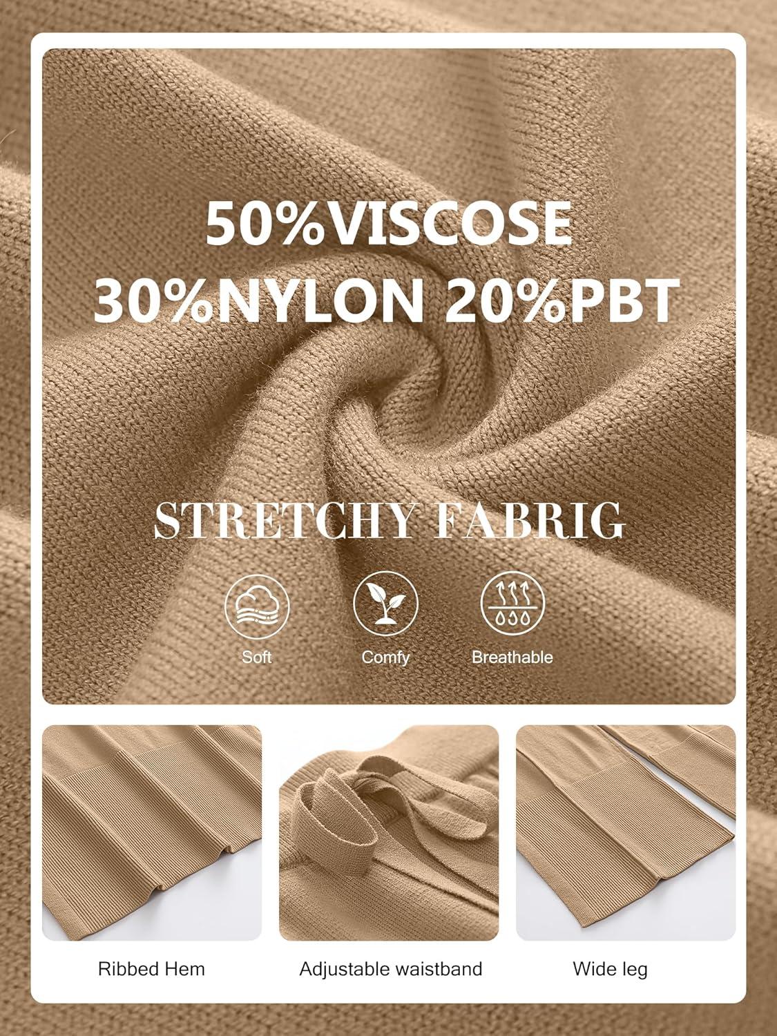 imageANRABESS Womens 2 Piece Outfits Oversized Knit Sweater Set Wide Leg Pant Cozy Lounge Matching Pajama Sets 2025 Trendy ClothesKhaki