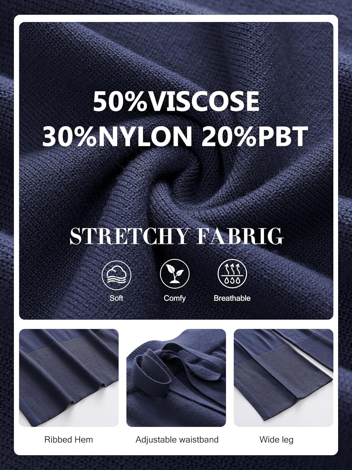 imageANRABESS Womens 2 Piece Outfits Oversized Knit Sweater Set Wide Leg Pant Cozy Lounge Matching Pajama Sets 2025 Trendy ClothesNavy Blue