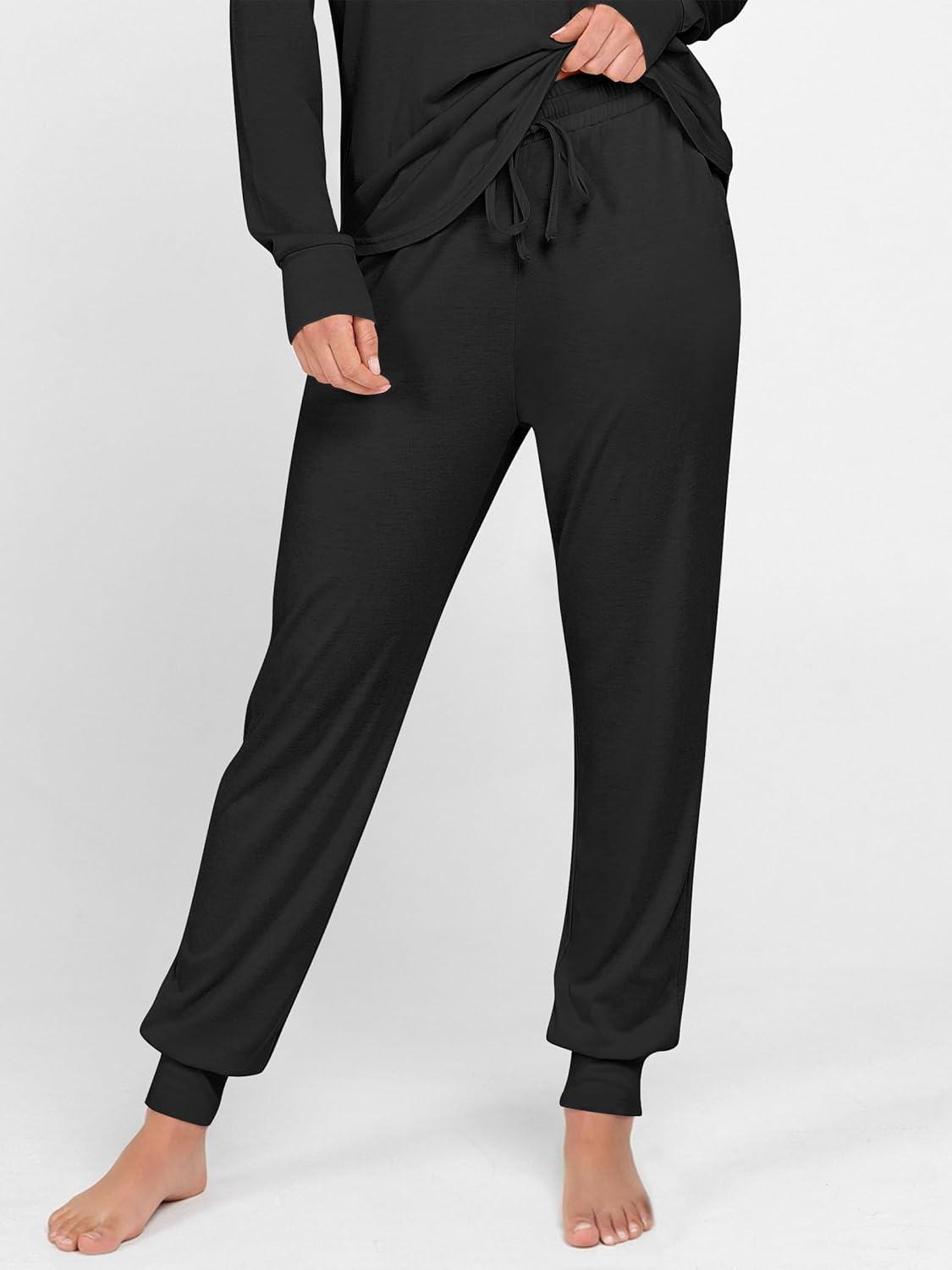 imageANRABESS Womens 2 Piece Outfits Pajama Sets Long Sleeve Henley Tops Sweatpants Matching Lounge Set 2025 Fall Pj SleepwearBlack