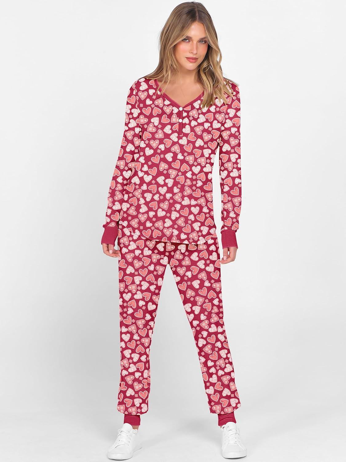 imageANRABESS Womens 2 Piece Outfits Pajama Sets Long Sleeve Henley Tops Sweatpants Matching Lounge Set 2025 Fall Pj SleepwearDiverse Love Floral