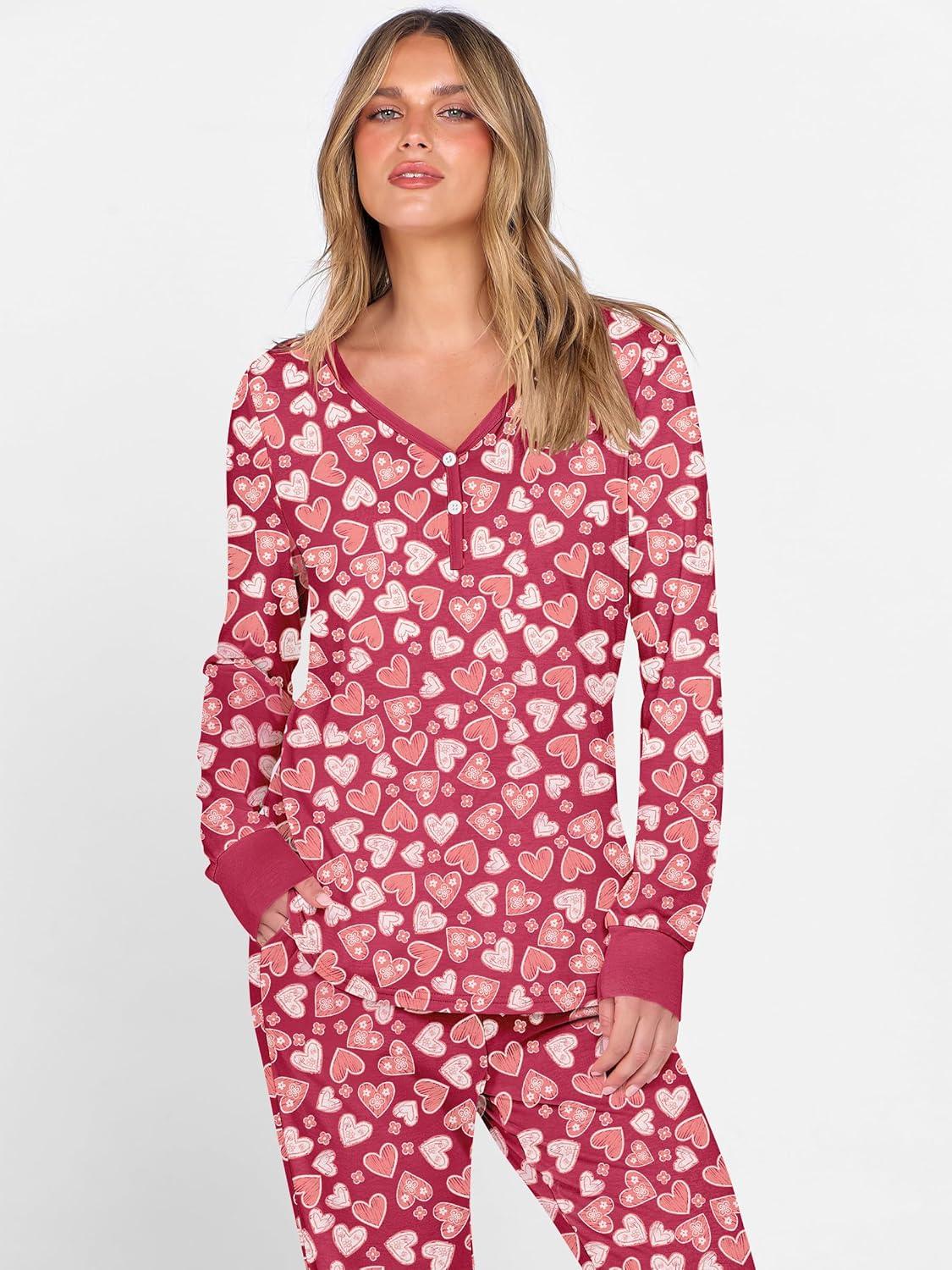 imageANRABESS Womens 2 Piece Outfits Pajama Sets Long Sleeve Henley Tops Sweatpants Matching Lounge Set 2025 Fall Pj SleepwearDiverse Love Floral