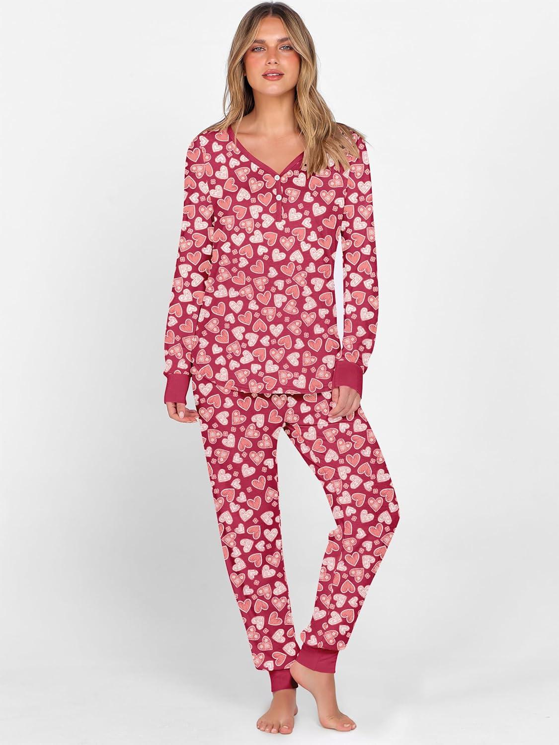 imageANRABESS Womens 2 Piece Outfits Pajama Sets Long Sleeve Henley Tops Sweatpants Matching Lounge Set 2025 Fall Pj SleepwearDiverse Love Floral