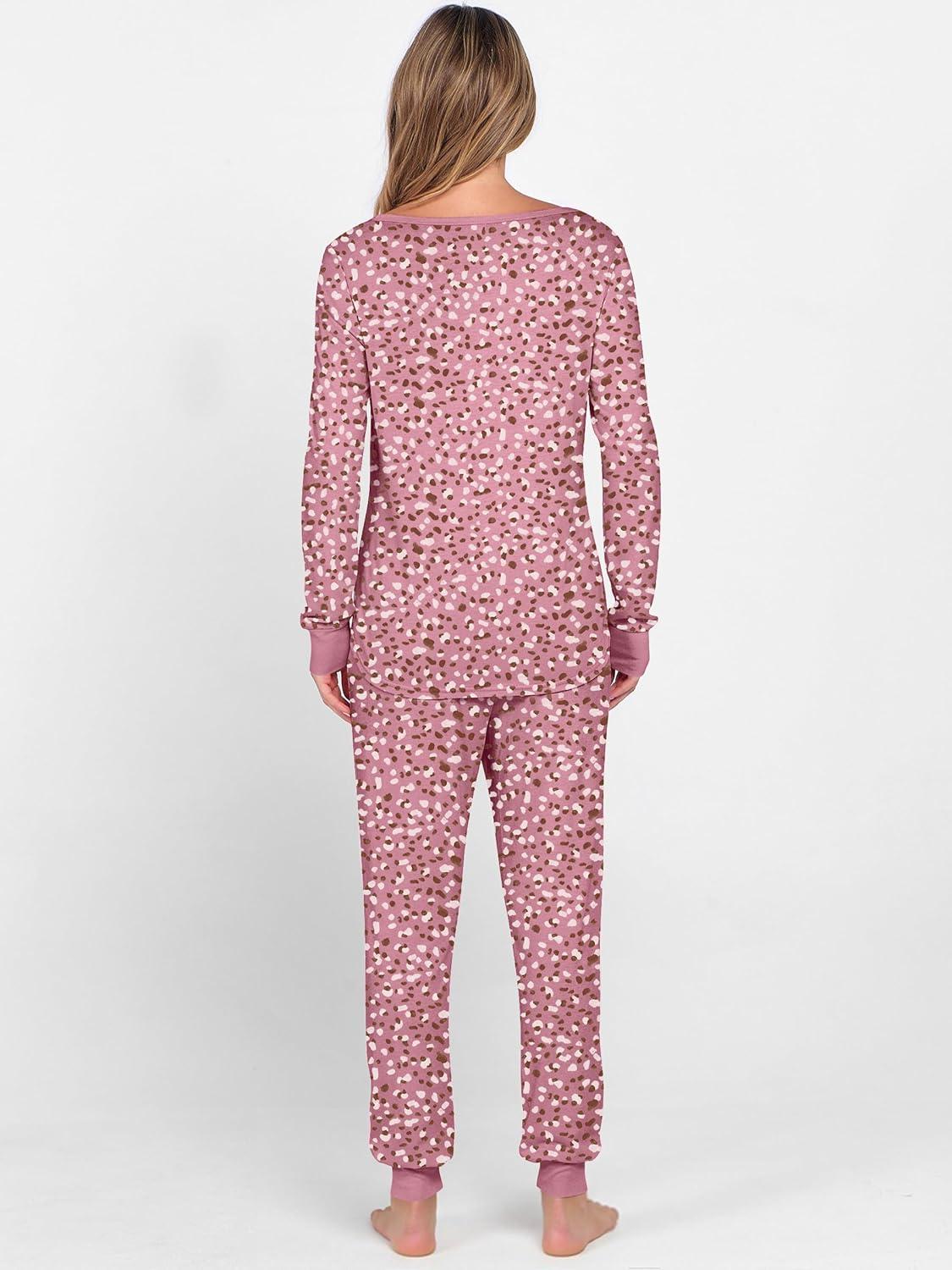 imageANRABESS Womens 2 Piece Outfits Pajama Sets Long Sleeve Henley Tops Sweatpants Matching Lounge Set 2025 Fall Pj SleepwearPink Dot Floral