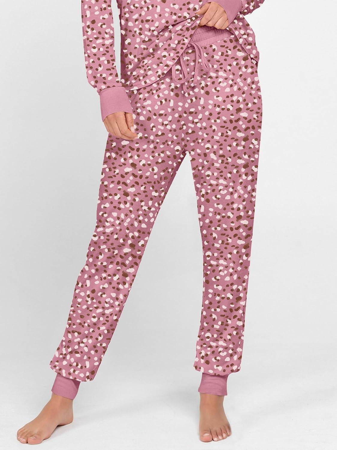 imageANRABESS Womens 2 Piece Outfits Pajama Sets Long Sleeve Henley Tops Sweatpants Matching Lounge Set 2025 Fall Pj SleepwearPink Dot Floral