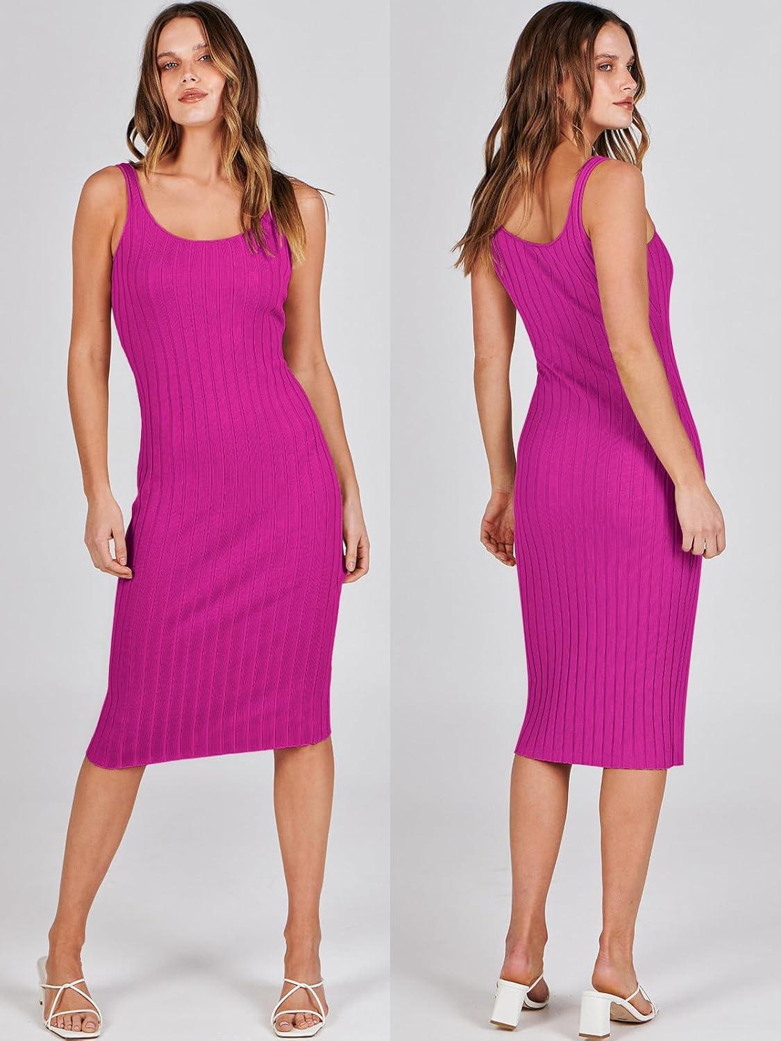 imageANRABESS Womens 2 Piece Outfits Sweater Dresses Set Midi Skirt Sets Long Sleeve Crop Top Bodycon Ribbed Knit Dress 2025 FallHot Pink