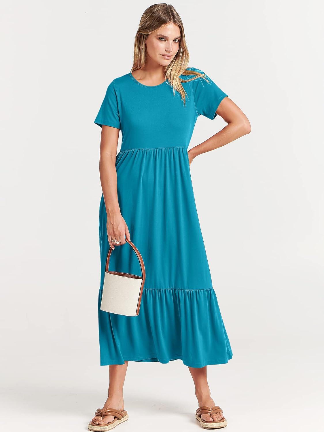 imageANRABESS Womens 2025 Summer Casual Maxi Dress A line Tiered Flowy Short Sleeve Crewneck T Shirt Beach Travel Long DressesSky Blue