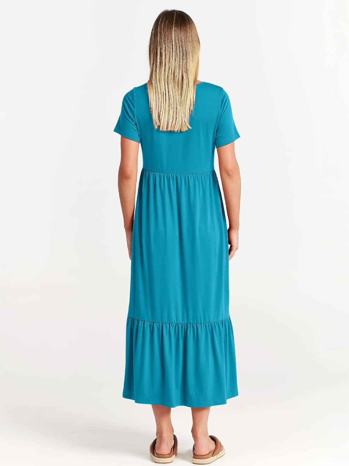 imageANRABESS Womens 2025 Summer Casual Maxi Dress A line Tiered Flowy Short Sleeve Crewneck T Shirt Beach Travel Long DressesSky Blue