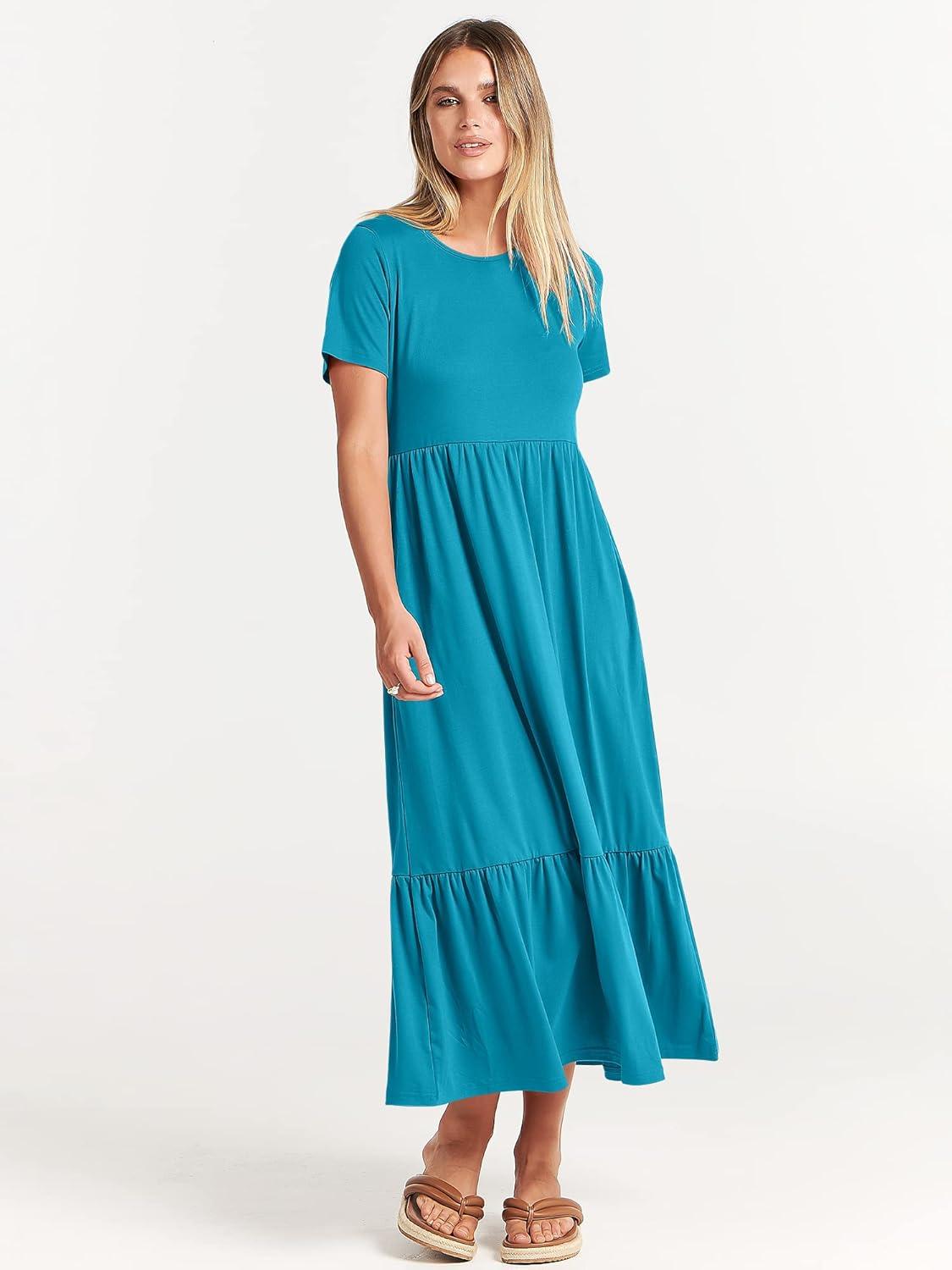 imageANRABESS Womens 2025 Summer Casual Maxi Dress A line Tiered Flowy Short Sleeve Crewneck T Shirt Beach Travel Long DressesSky Blue