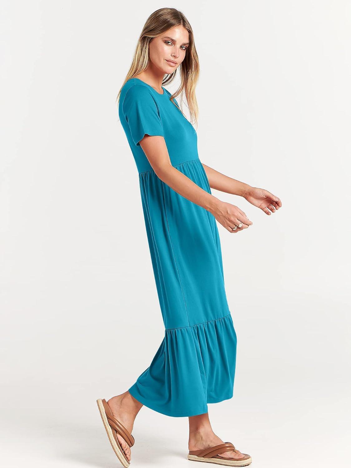 imageANRABESS Womens 2025 Summer Casual Maxi Dress A line Tiered Flowy Short Sleeve Crewneck T Shirt Beach Travel Long DressesSky Blue