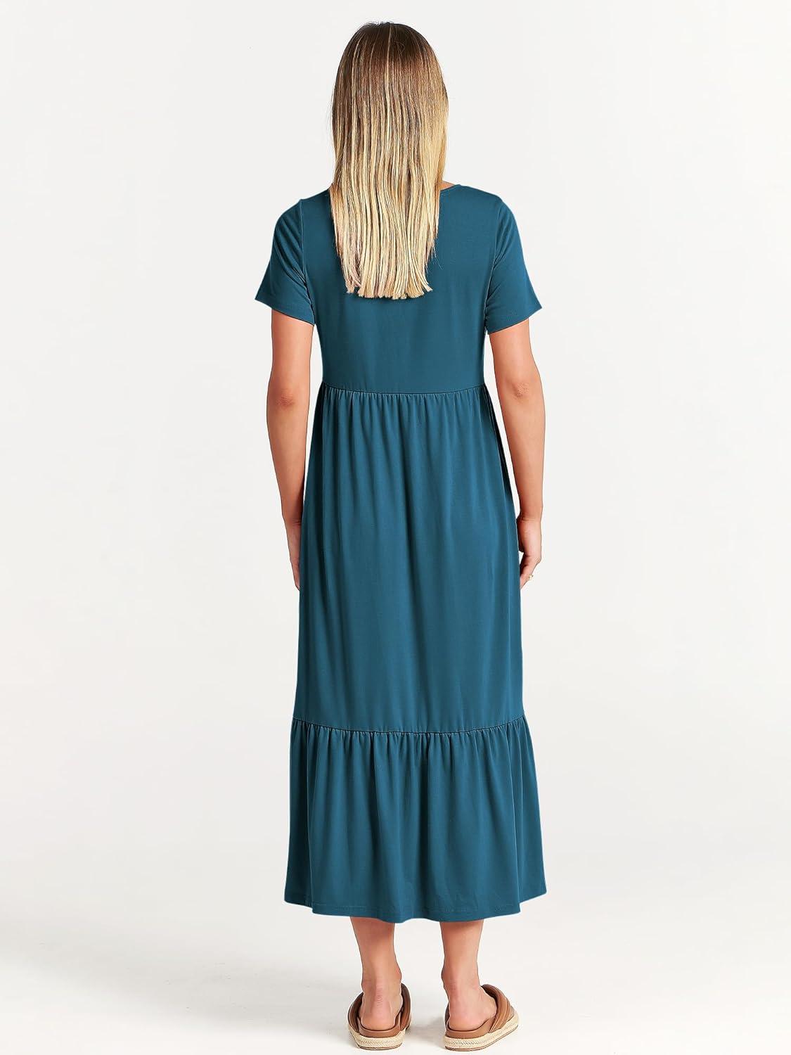 imageANRABESS Womens 2025 Summer Casual Maxi Dress A line Tiered Flowy Short Sleeve Crewneck T Shirt Beach Travel Long DressesTeal Blue