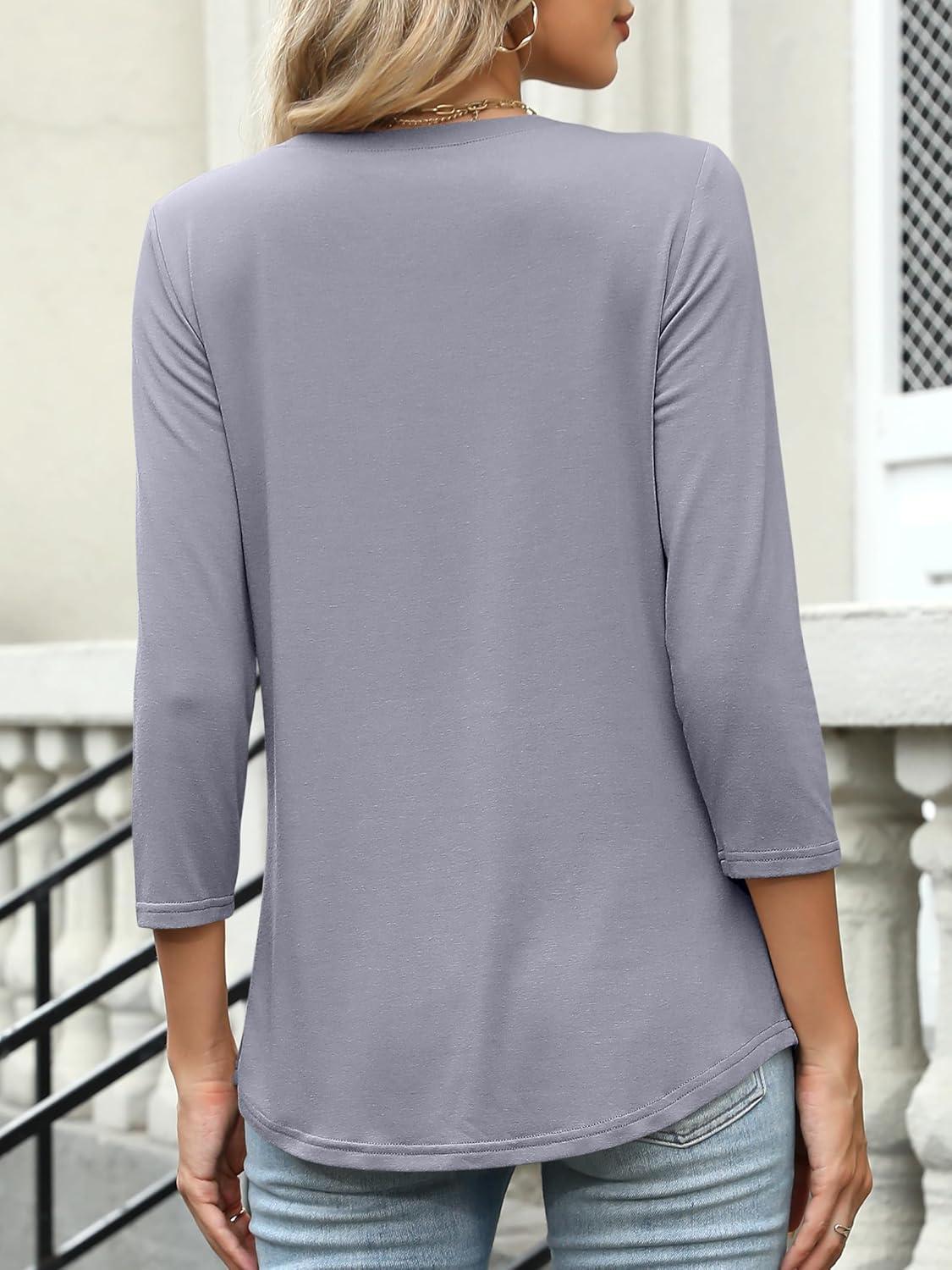 imageANRABESS Womens 34 Length Sleeve Top V Neck Summer TShirts Basic Tee 2025 Fall Casual Loose Fit Tunic Shirts Work BlouseSliver Gray