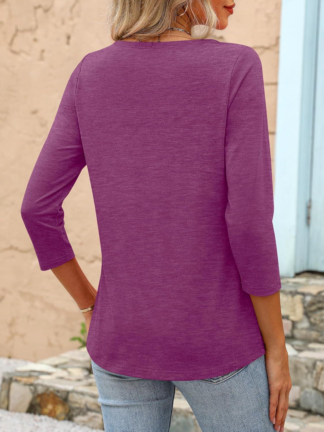 imageANRABESS Womens 34 Length Sleeve Tops 2025 Summer Tee TShirts Boat Neck Tunic Travel Basic Blouses Fall Fashion ClothesFuchsia