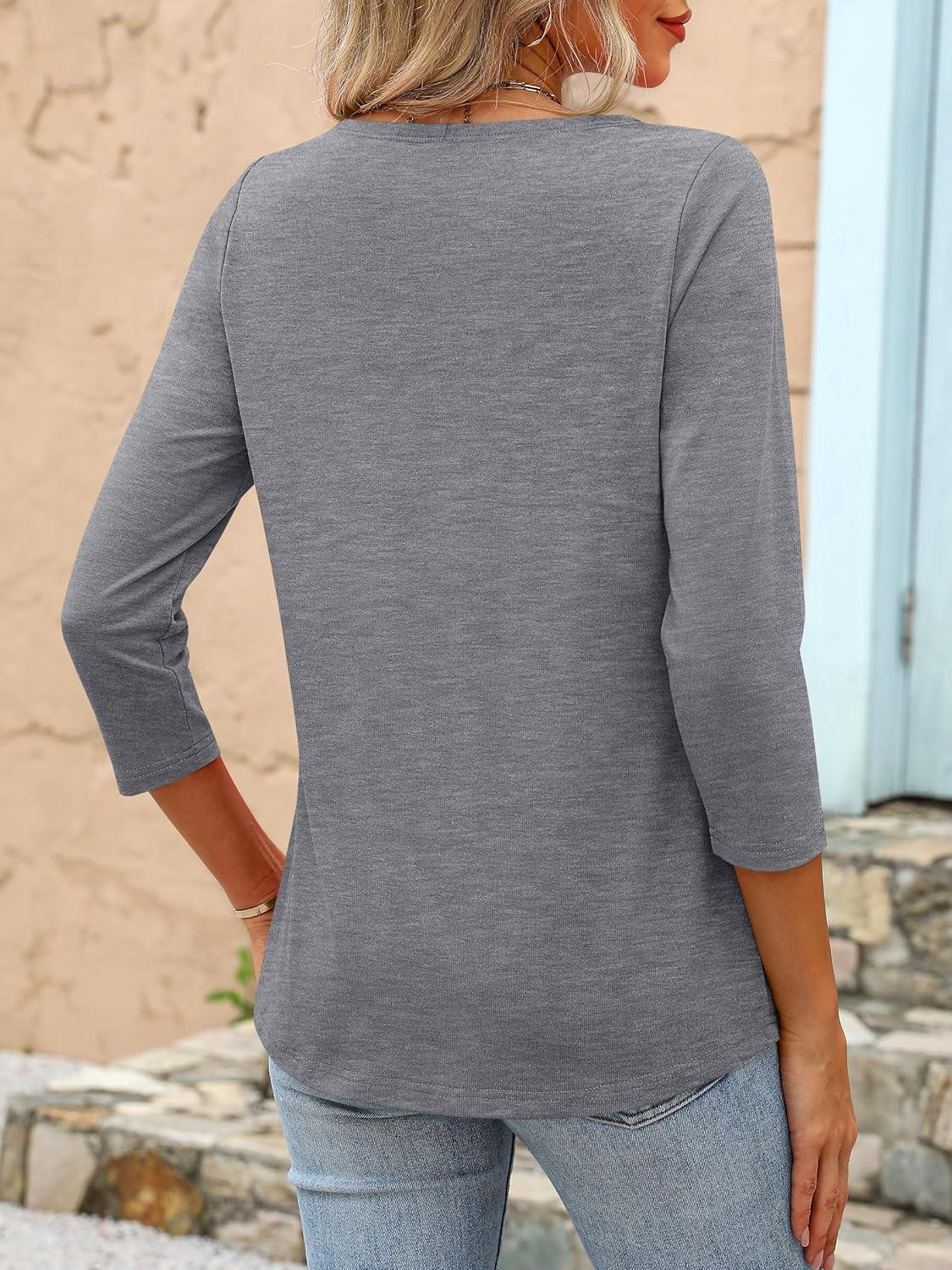 imageANRABESS Womens 34 Length Sleeve Tops 2025 Summer Tee TShirts Boat Neck Tunic Travel Basic Blouses Fall Fashion ClothesGrey