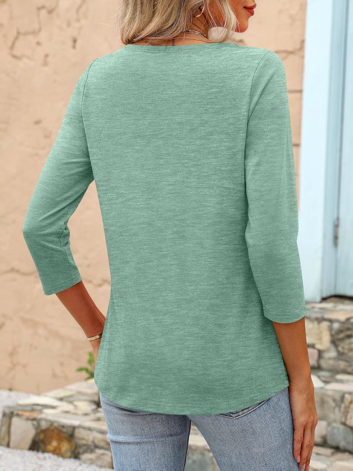 imageANRABESS Womens 34 Length Sleeve Tops 2025 Summer Tee TShirts Boat Neck Tunic Travel Basic Blouses Fall Fashion ClothesLight Green