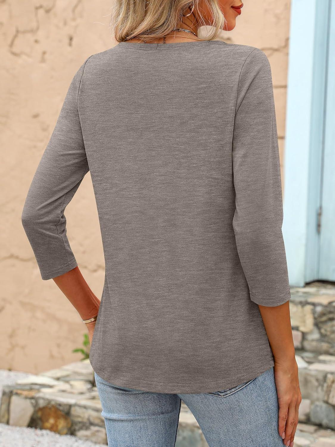 imageANRABESS Womens 34 Length Sleeve Tops 2025 Summer Tee TShirts Boat Neck Tunic Travel Basic Blouses Fall Fashion ClothesLight Khaki