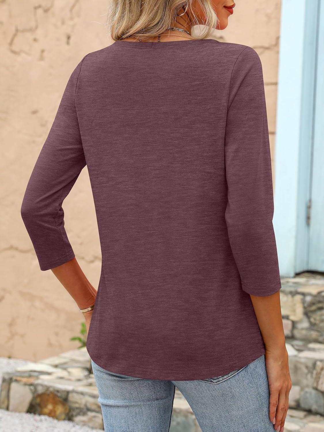 imageANRABESS Womens 34 Length Sleeve Tops 2025 Summer Tee TShirts Boat Neck Tunic Travel Basic Blouses Fall Fashion ClothesMaroon