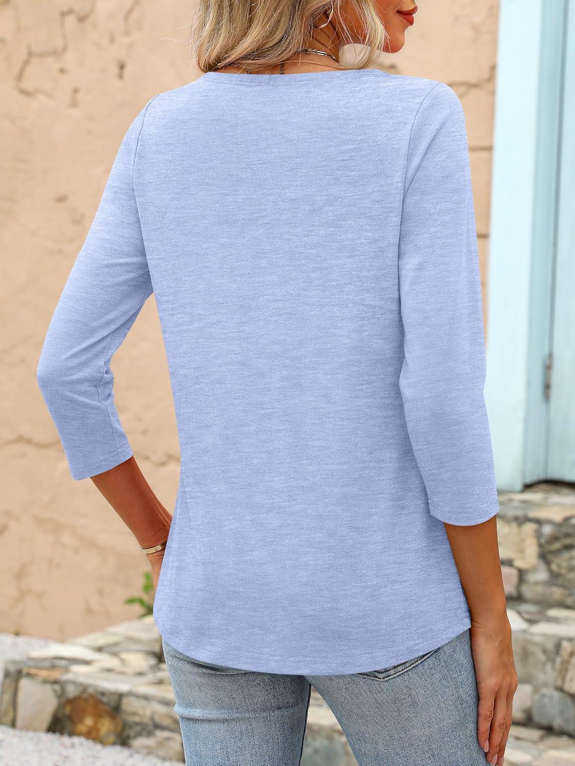 imageANRABESS Womens 34 Length Sleeve Tops 2025 Summer Tee TShirts Boat Neck Tunic Travel Basic Blouses Fall Fashion ClothesSky Blue