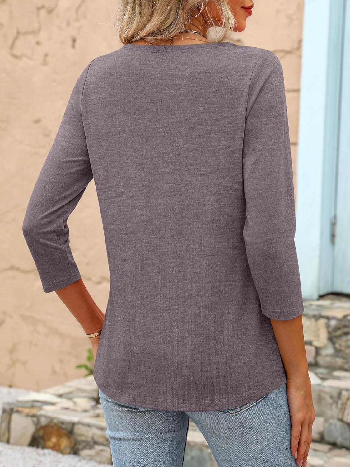 imageANRABESS Womens 34 Length Sleeve Tops 2025 Summer Tee TShirts Boat Neck Tunic Travel Basic Blouses Fall Fashion ClothesTaupe