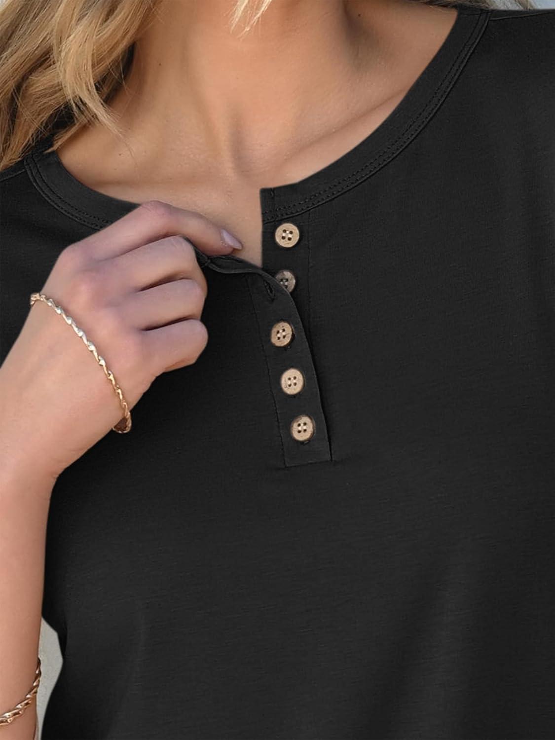 imageANRABESS Womens 34 Sleeve Tops Henley Shirts Casual Trendy Button T Shirts 2025 Summer Basic TunicBlack
